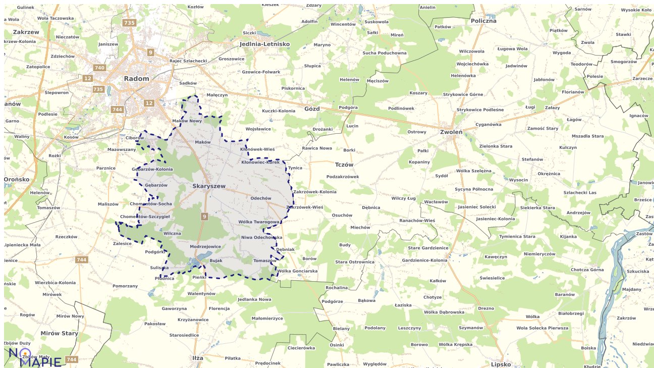 Mapa obszarów ochrony przyrody Skaryszewa