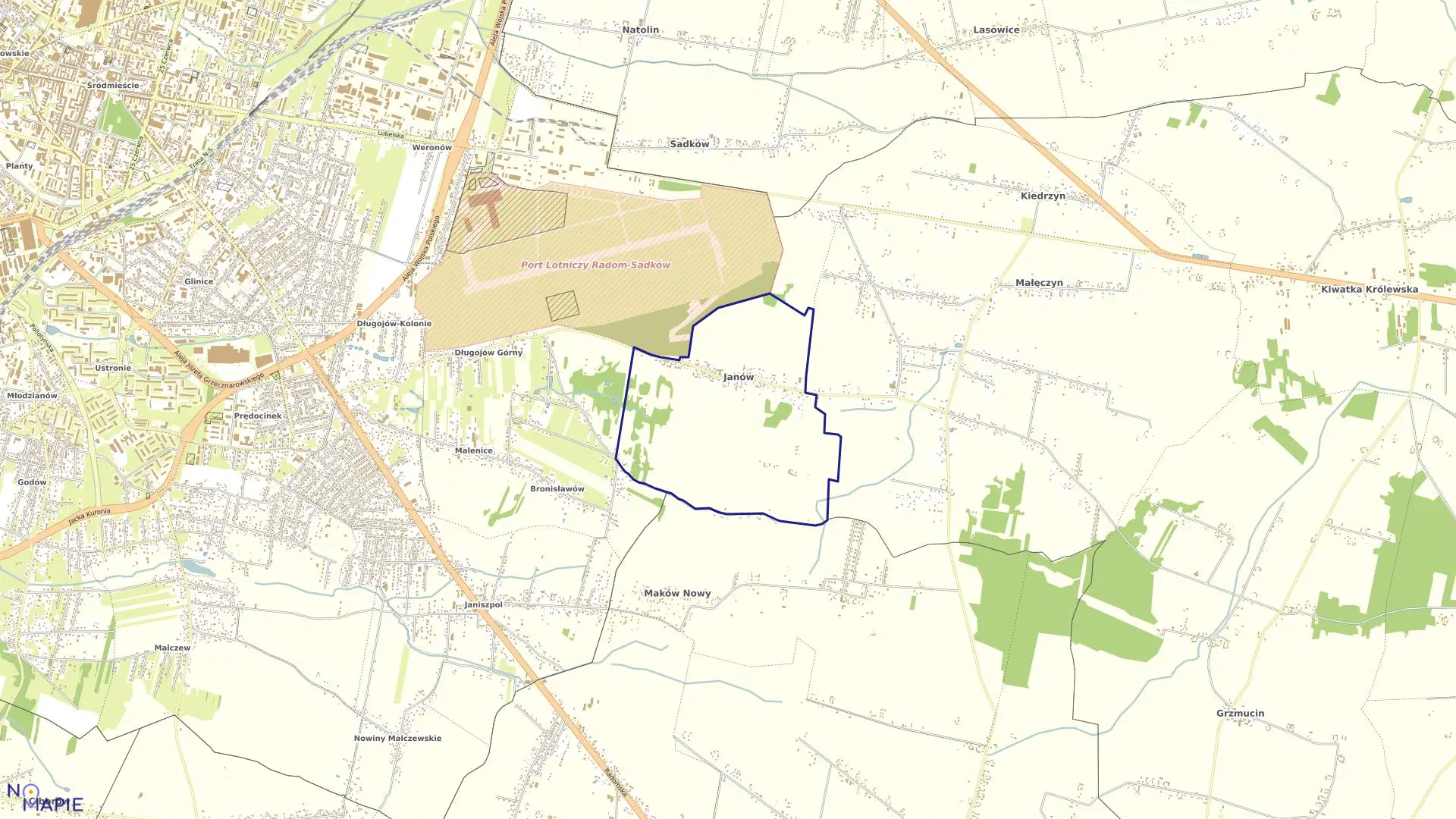 Mapa obrębu JANÓW w gminie Skaryszew