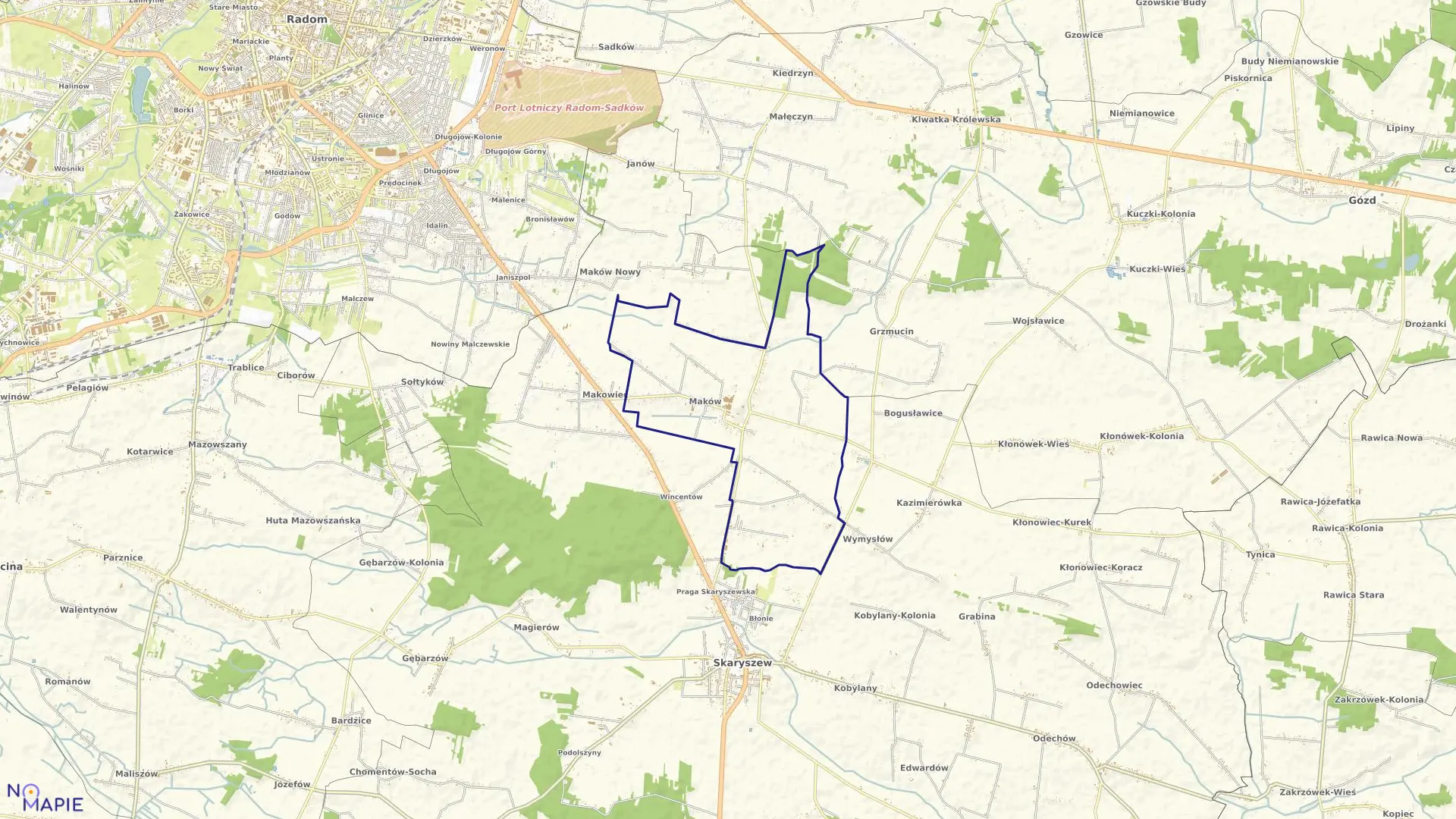 Mapa obrębu MAKÓW w gminie Skaryszew